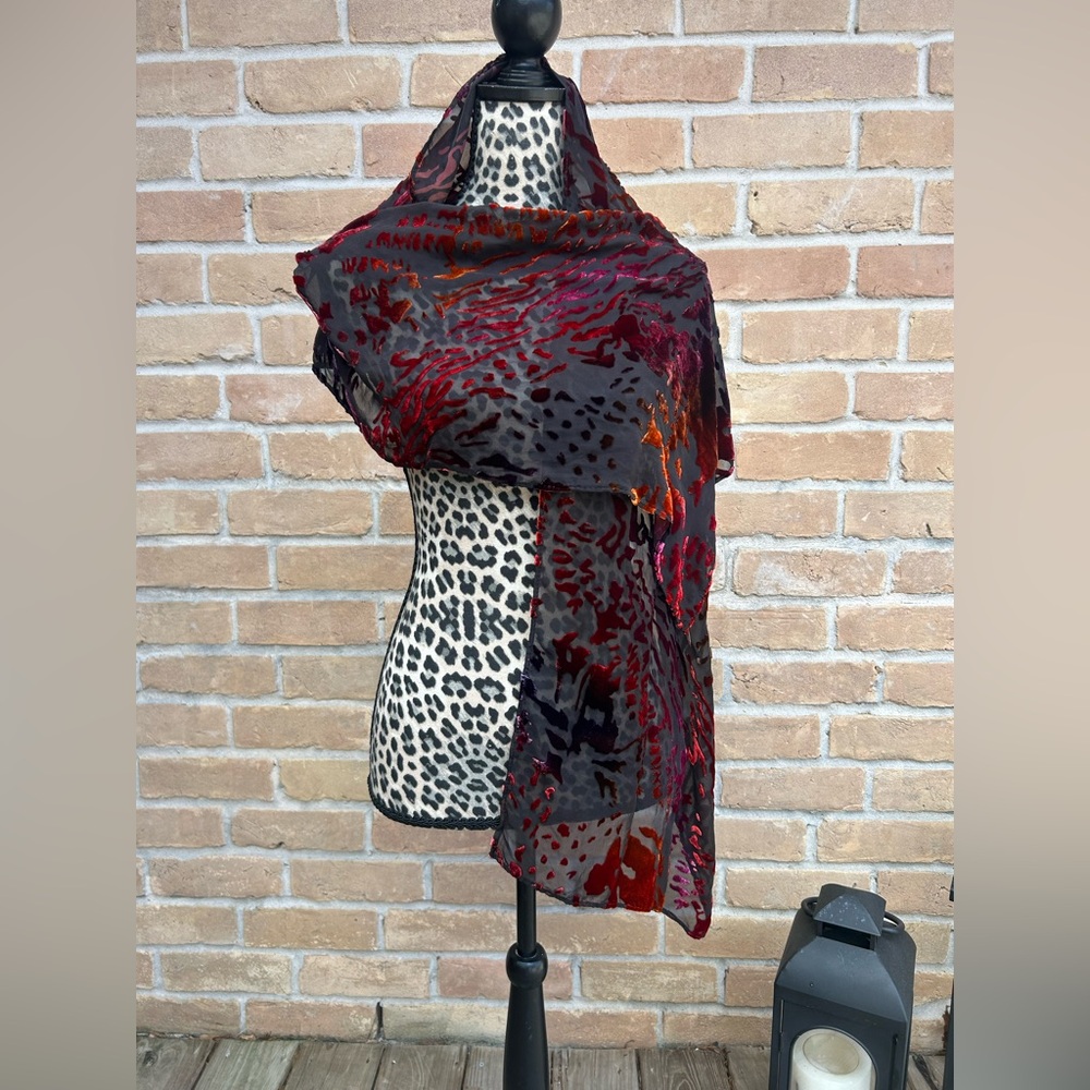 Rainbow Shimmer Velvet Burnout Scarf Zebra Animal Print Whimsigoth 16x70”